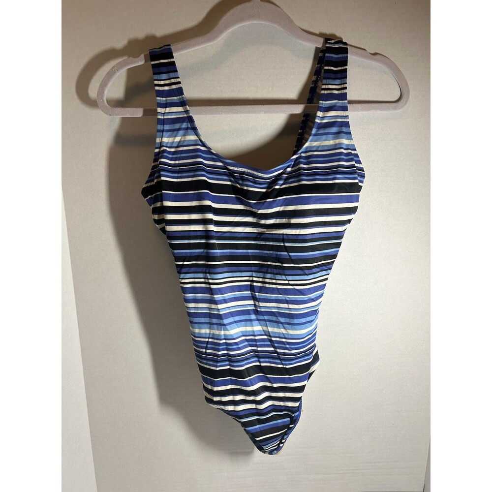 L.L. Bean One-Piece Swimsuit Size 8 Reg Blue White Striped SunSmart UPF 50+